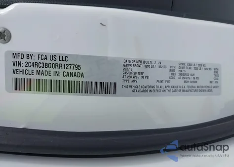 2024 Chrysler Pacifica Touring L Awd z USA, uszkodzony, nr VIN 2C4RC3BG0RR127795